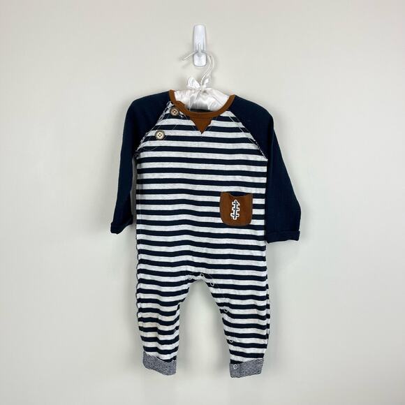 Mud Pie Football Striped Coverall 9-12 Months - Picture 1 of 6
